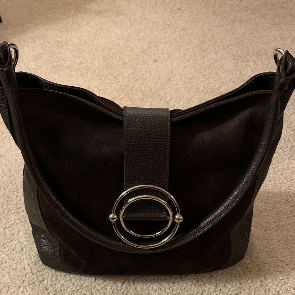 Furla Brown Suede & Genuine Leather Hobo Shoulder Bag - Made in Italy